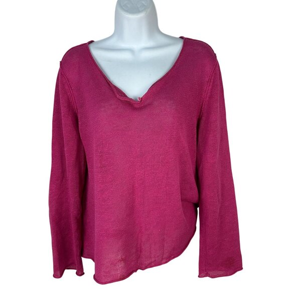 Eileen Fisher Petite Open Knit Fuchsia Linen Sweater Size PM - Picture 1 of 8